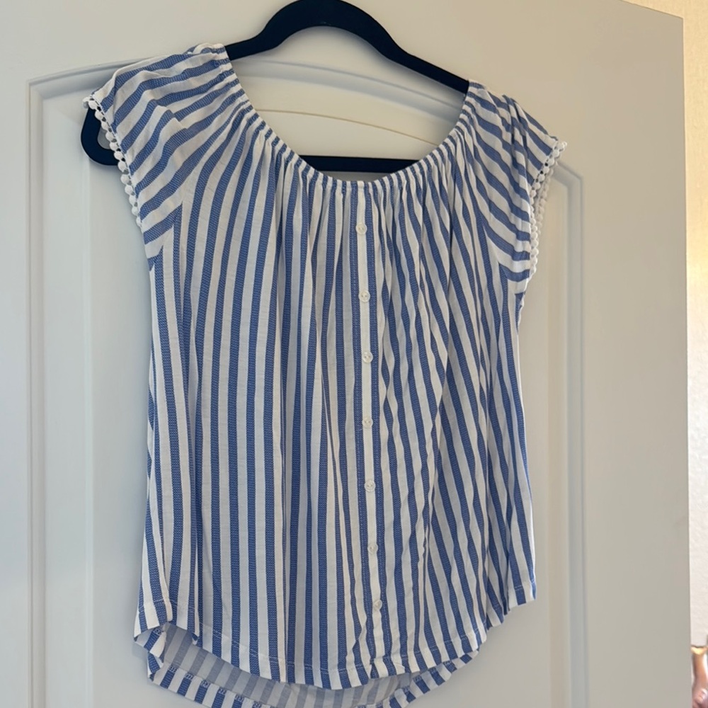 Blue and White Striped Women's Top